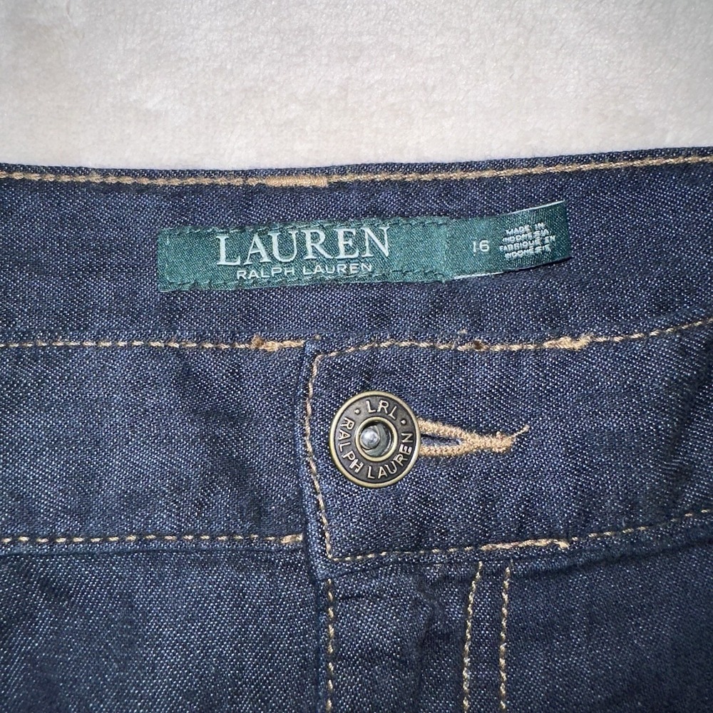 Lauren Ralph Lauren Skirt Women's Size 16 Denim Midi Skirt Front Slit Dark Wash - Picture 5 of 9